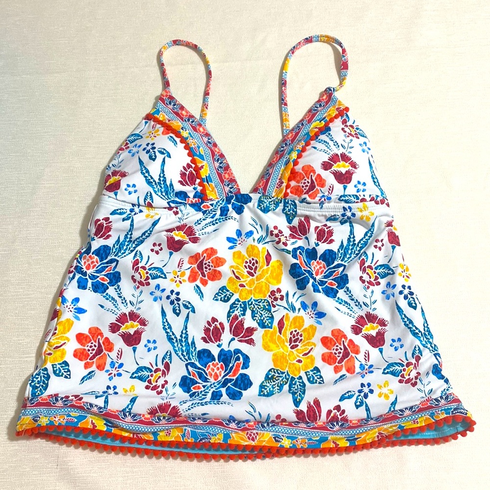 LUCKY BRAND Women's Las Dalias Pom Pom Floral Prints Tankini Top Size XS
